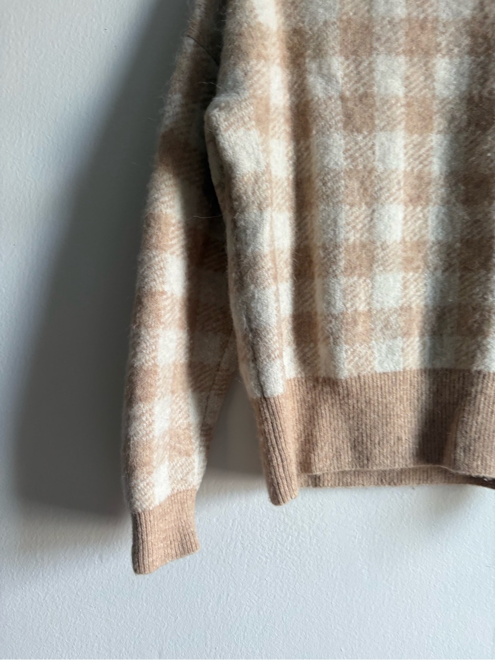 Sezane Sz M Becky Tan Checker Baby Alpaca Blend Relaxed Sweater - Picture 4 of 11